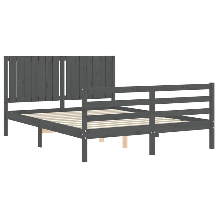 Massivholzbett mit Kopfteil Grau 160x200 cm