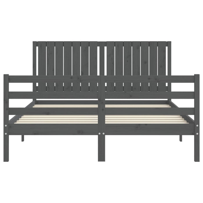 Massivholzbett mit Kopfteil Grau 160x200 cm