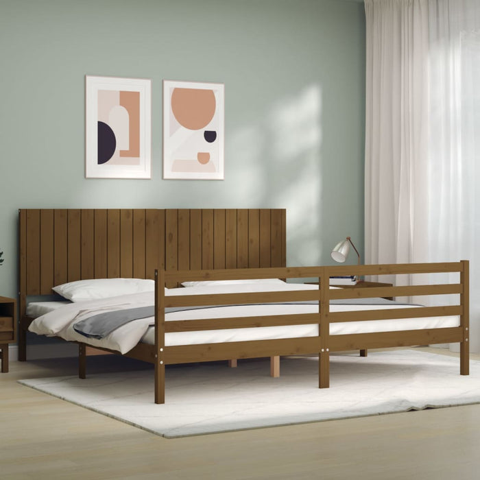Massivholzbett mit Kopfteil Honigbraun 200x200 cm