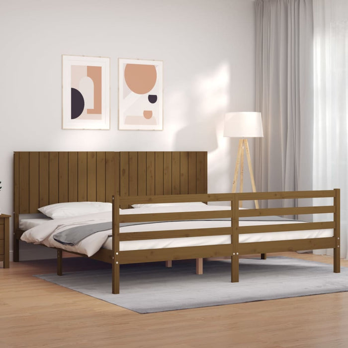 Massivholzbett mit Kopfteil Honigbraun 200x200 cm