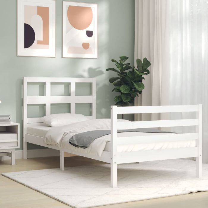 Massivholzbett mit Kopfteil Weiß 90x200 cm