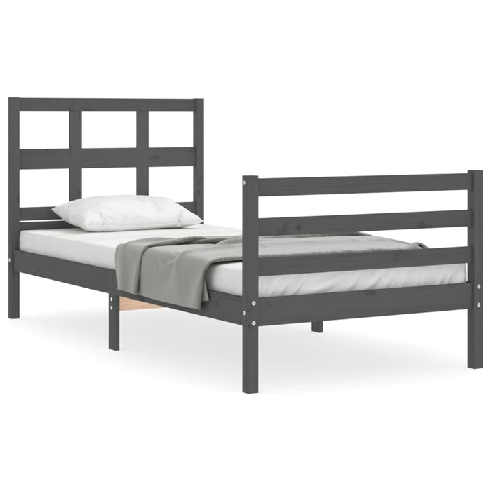 Massivholzbett mit Kopfteil Grau 90x200 cm