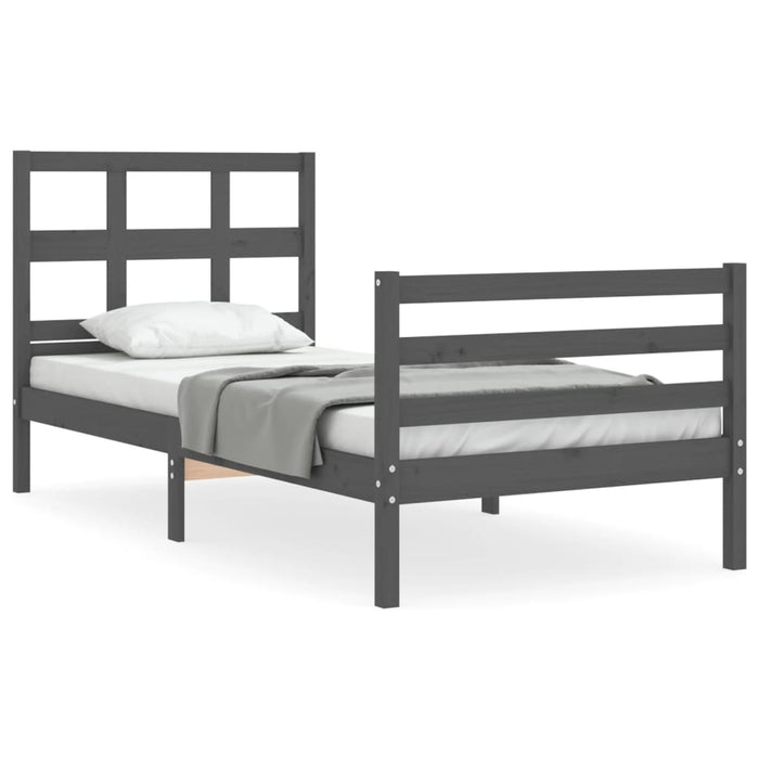 Massivholzbett mit Kopfteil Grau 100x200 cm