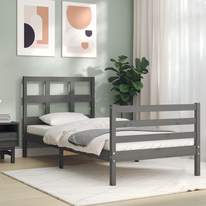 Massivholzbett mit Kopfteil Grau 100x200 cm
