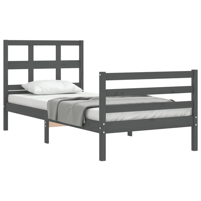 Massivholzbett mit Kopfteil Grau 100x200 cm