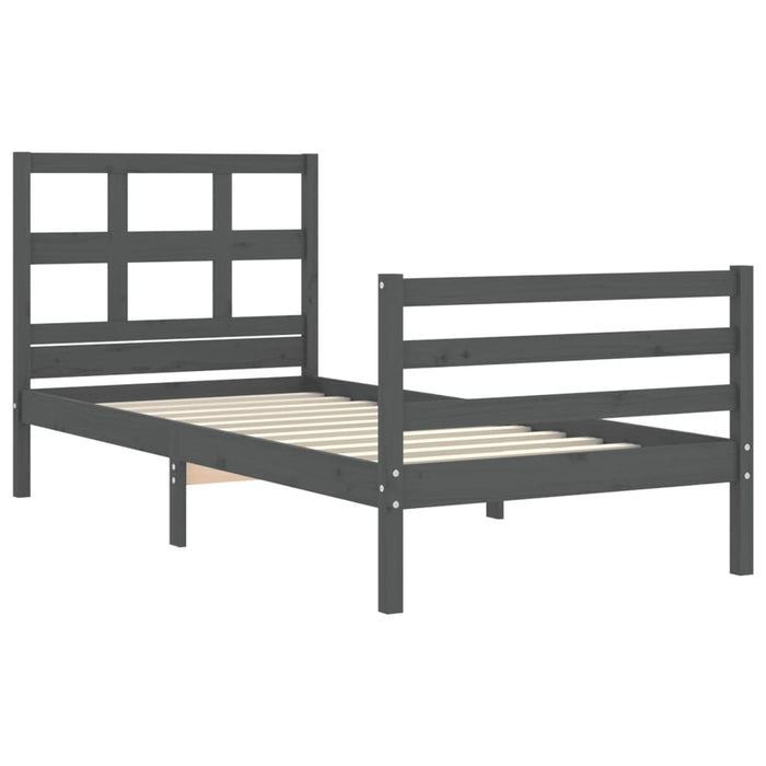 Massivholzbett mit Kopfteil Grau 100x200 cm