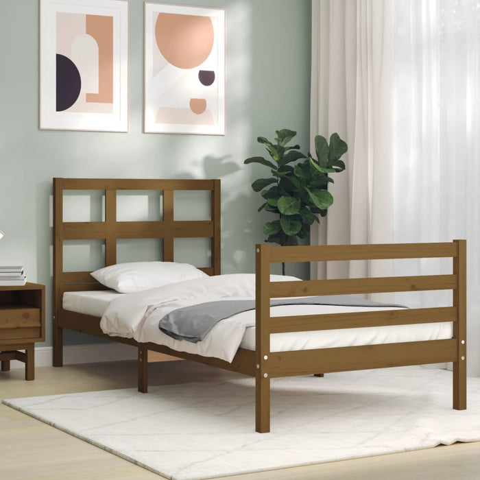 Massivholzbett mit Kopfteil Honigbraun 100x200 cm