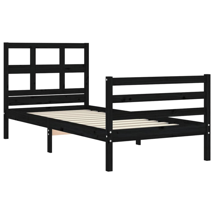 Massivholzbett mit Kopfteil Schwarz 100x200 cm