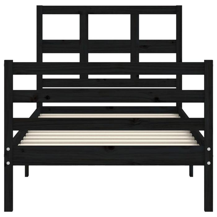Massivholzbett mit Kopfteil Schwarz 100x200 cm