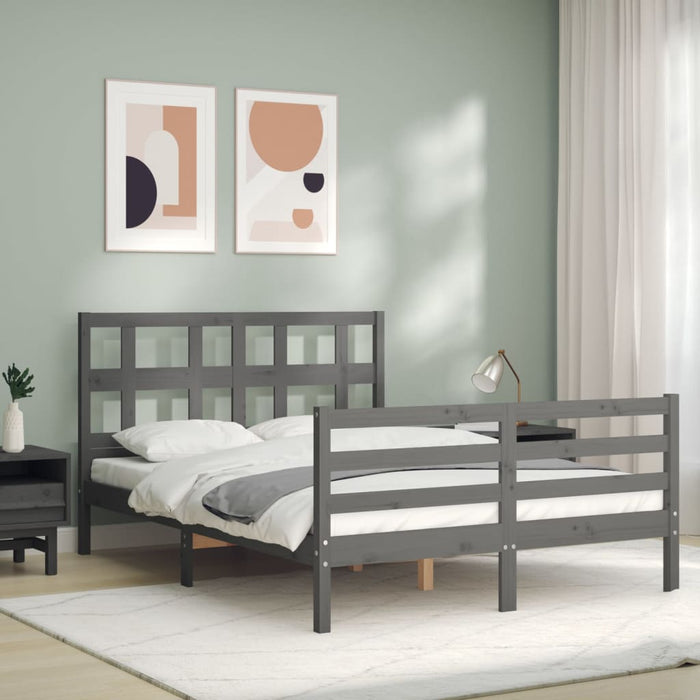 Massivholzbett mit Kopfteil Grau 120x200 cm