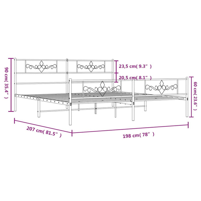 Bettgestell mit Kopf- und Fußteil Metall Schwarz 193x203 cm