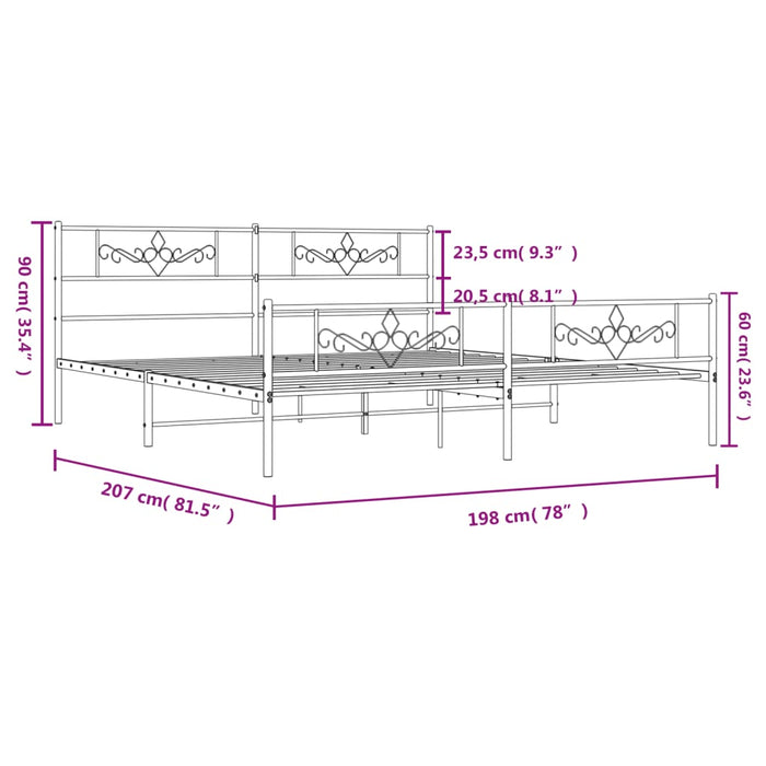 Bettgestell mit Kopf- und Fußteil Metall Weiß 193x203 cm