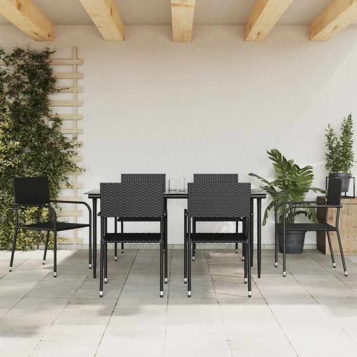 7-tlg. Garten-Essgruppe Schwarz Poly Rattan und Stahl