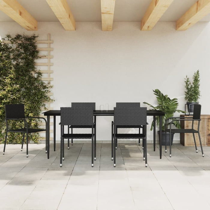 7-tlg. Garten-Essgruppe Schwarz Poly Rattan und Stahl