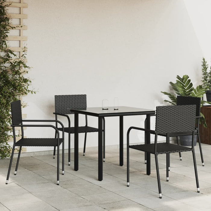 5-tlg. Garten-Essgruppe Schwarz Poly Rattan und Stahl