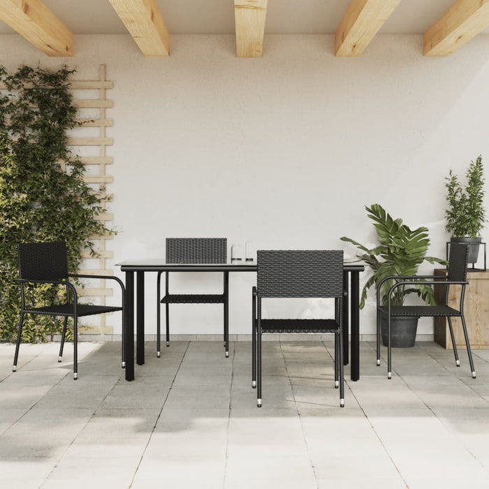 5-tlg. Garten-Essgruppe Schwarz Poly Rattan und Stahl