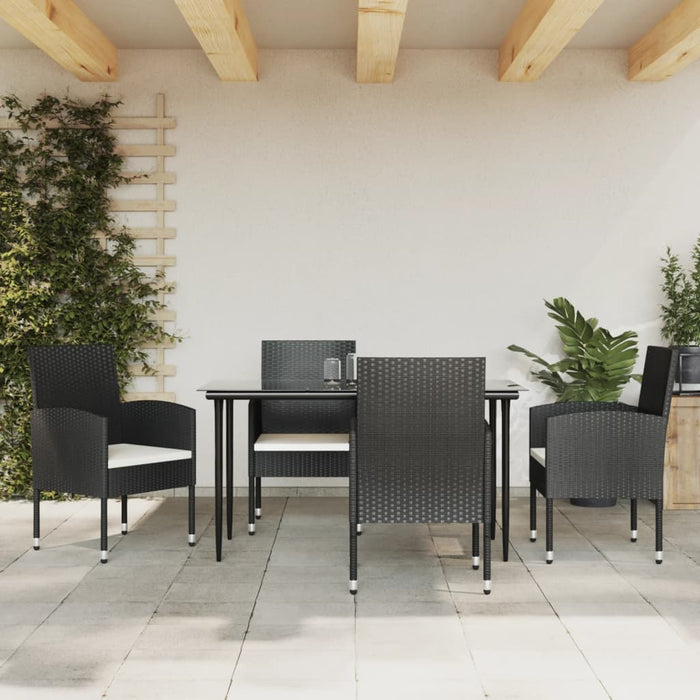 5-tlg. Garten-Essgruppe Schwarz Poly Rattan und Stahl