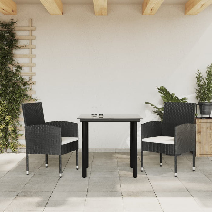 3-tlg. Garten-Essgruppe Schwarz Poly Rattan und Stahl