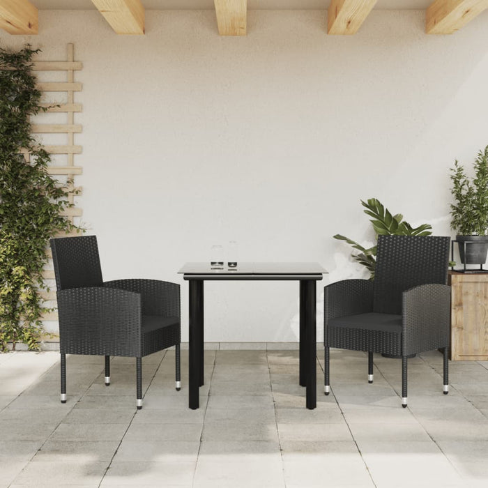 3-tlg. Garten-Essgruppe Schwarz Poly Rattan und Stahl