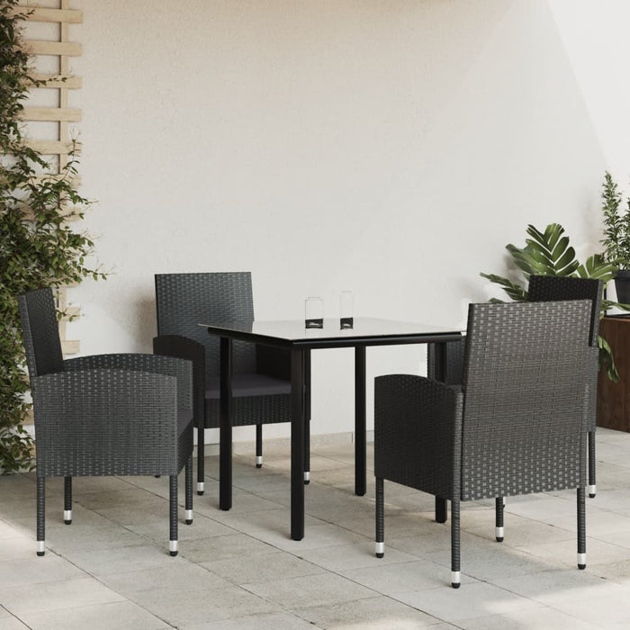 5-tlg. Garten-Essgruppe Schwarz Poly Rattan und Stahl