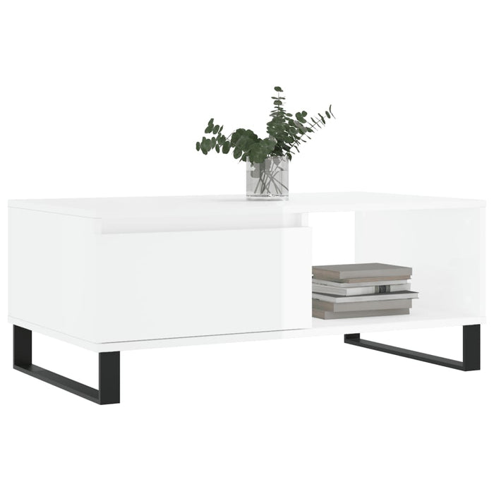 Coffee table high-gloss white 90x50x36.5 cm made of wood