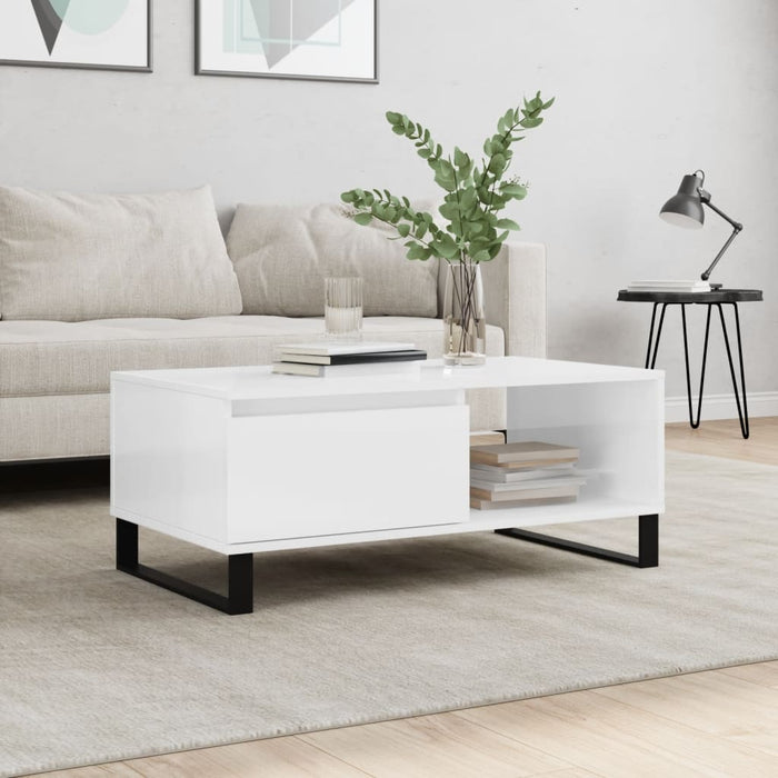 Coffee table high-gloss white 90x50x36.5 cm made of wood