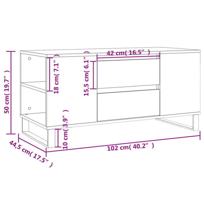 Couchtisch Braun Eichen-Optik 102x44,5x50 cm Holzwerkstoff