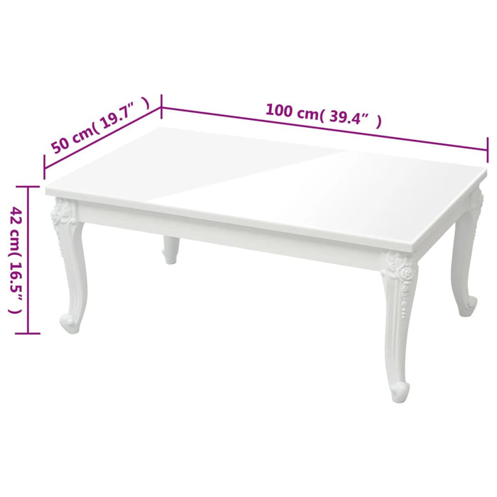 Coffee table high-gloss white 100x50x42 cm made of wood