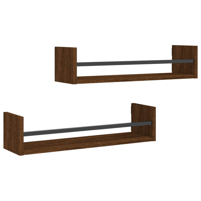 Wall shelves with rods 2 pieces. Brown oak look 60x16x14 cm