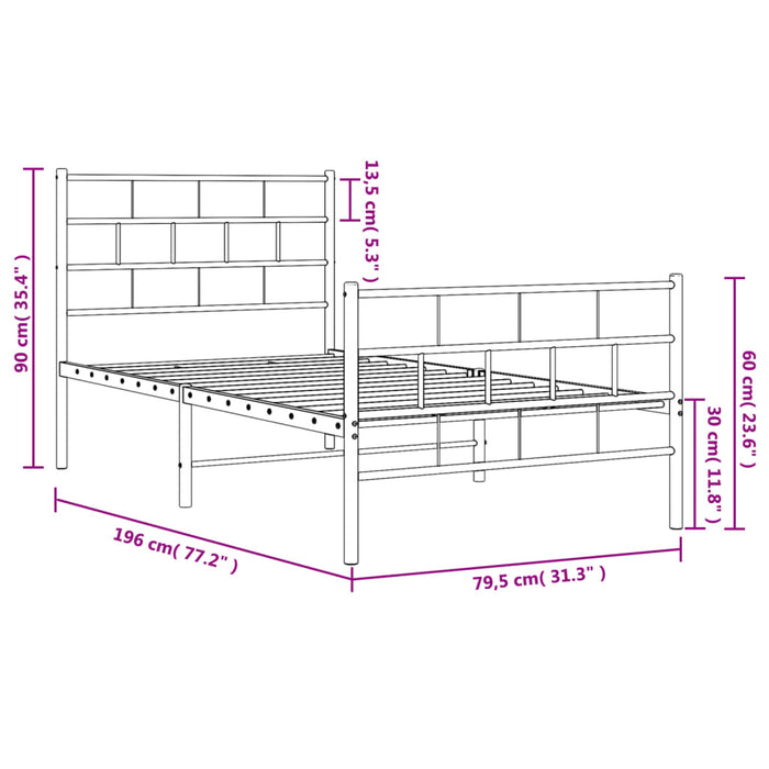 Bettgestell mit Kopf- und Fußteil Metall Schwarz 75x190 cm