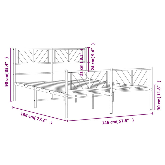 Bettgestell mit Kopf- und Fußteil Metall Schwarz 140x190 cm